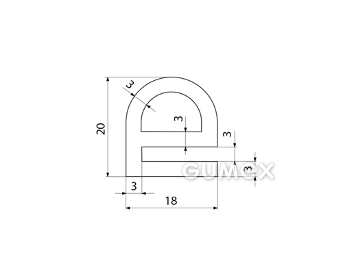 "e" Silikonprofil mit Loch, 20x18/3mm, 60°ShA, -60°C/+180°C, weiß, 